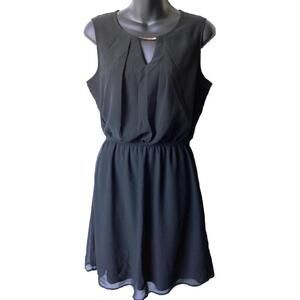 Tempted Los Angeles Black Sleeveless Dress Size L Keyhole Back, Gold Bar Detail